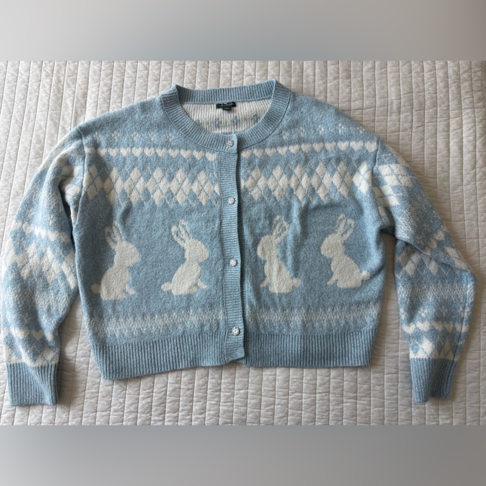 wild fable Light Blue and Cream Bunny Button Cardigan